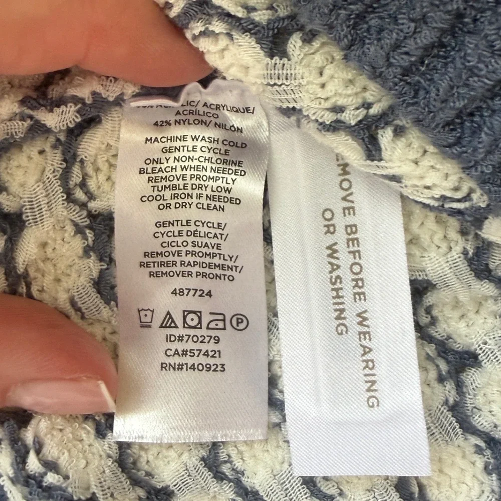 LOFT Blue White Honeycomb Textured Knit Boat Neck Sweater XL 3/4 Sleeve Like New